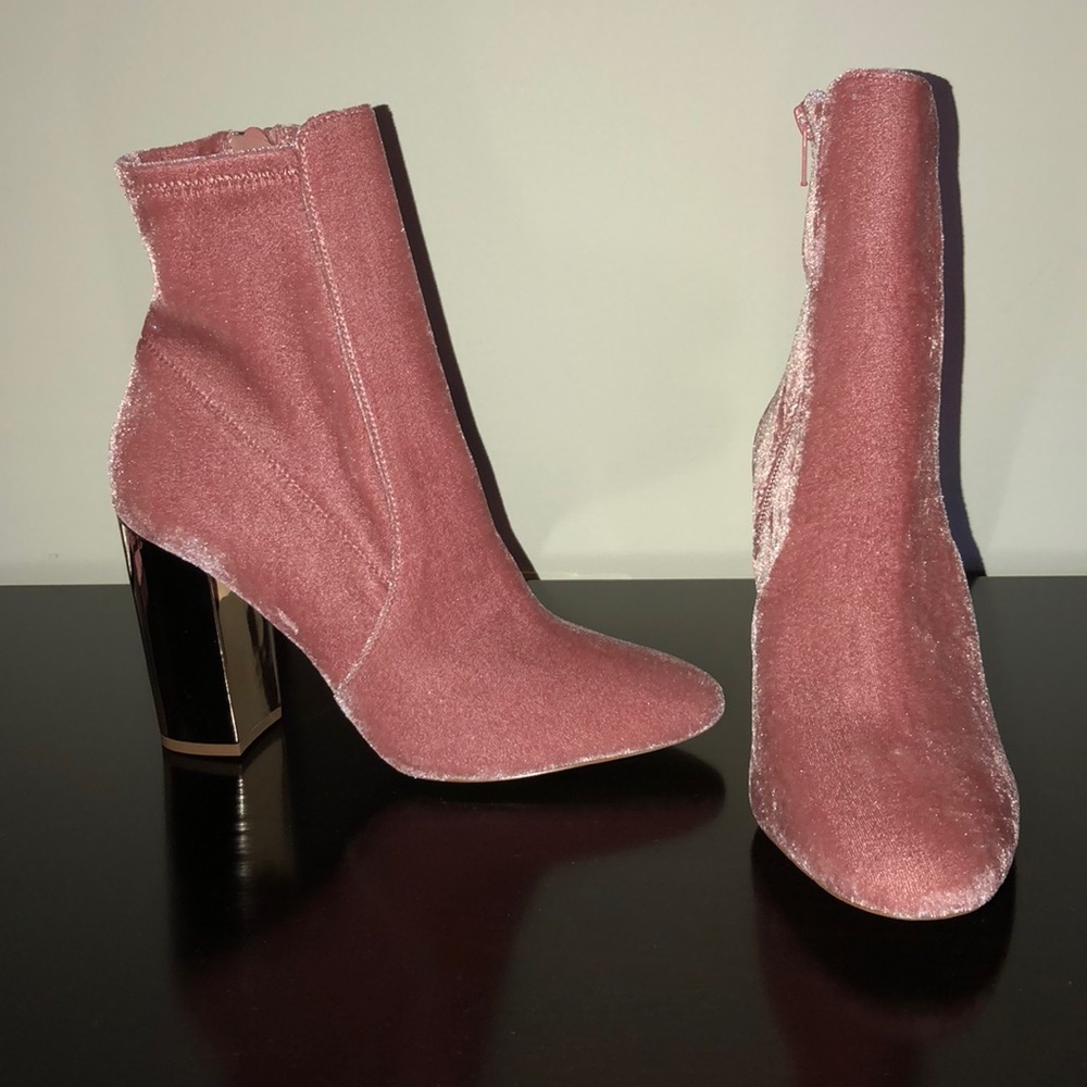 Aldo pink velvet ankle boots